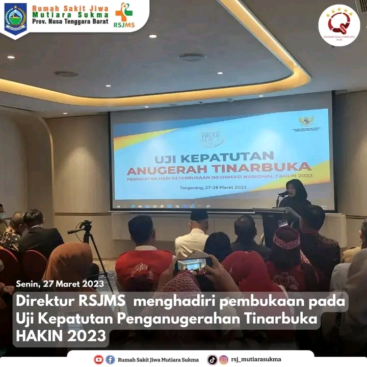 DIREKTUR RSJMS PRESENTASI PADA UJI KEPATUTAN PENGANUGERAHAN TINARBUKA HAKIN 2023